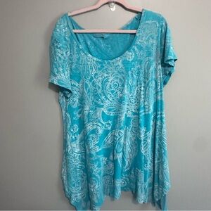 Fresh Produce Women’s 1X Turquoise Paisley Tunic Dress Short Sleeve Pocket